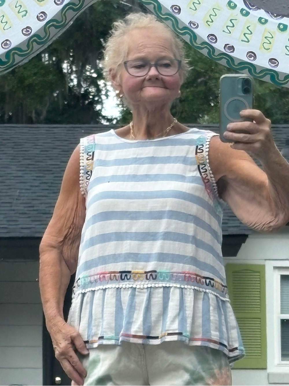 Striped Ruffled Tank Top with Multicolor Trim TMHL. GUC - Picture 7 of 7